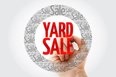 Bahçe satışı damga kelimeler bulut marker, iş kavramı arka plan ile