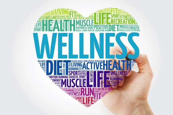 WELLNESS heart word cloud with marker, fitness, sport, health concept