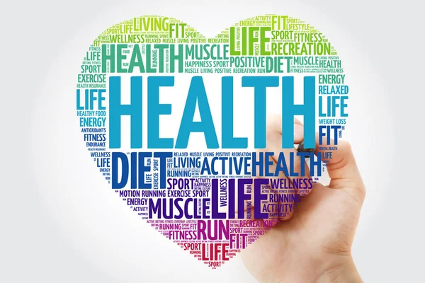 Gesundheit Herzwortwolke Mit Marker Fitness Sport Gesundheitskonzept Hintergrund — Stockfoto
