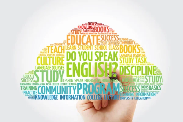 Spreek Engels Woord Wolk Met Marker Onderwijs Bedrijfsconcept — Stockfoto
