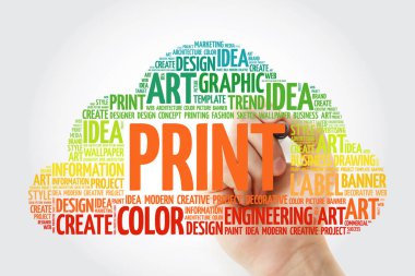 Marker, yaratıcı iş kavramı arka plan ile yazdırma kelime bulutu