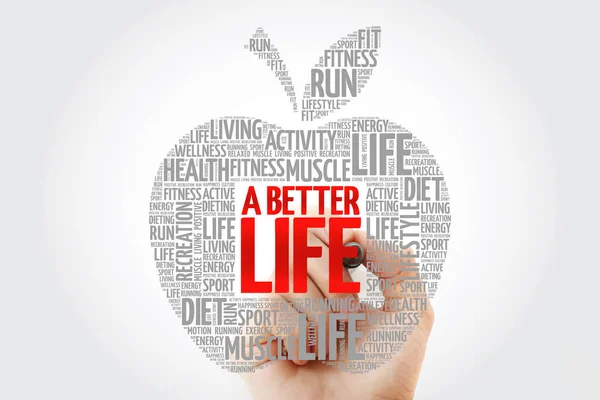 Ein Besseres Leben Apfelwortwolke Mit Marker Gesundheitskonzept — Stockfoto