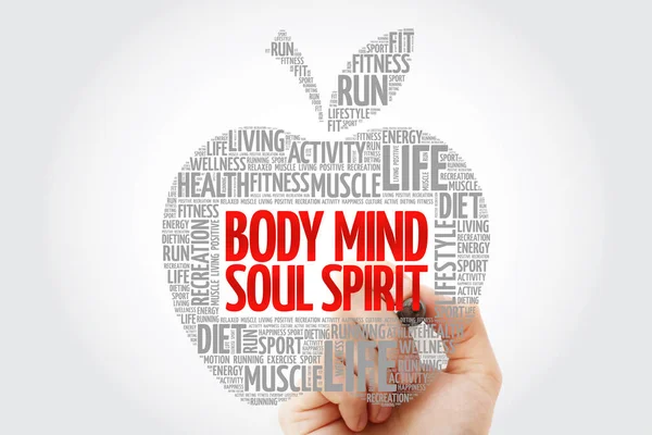 Body Mind Soul Spirit apple word cloud with marker, health concept