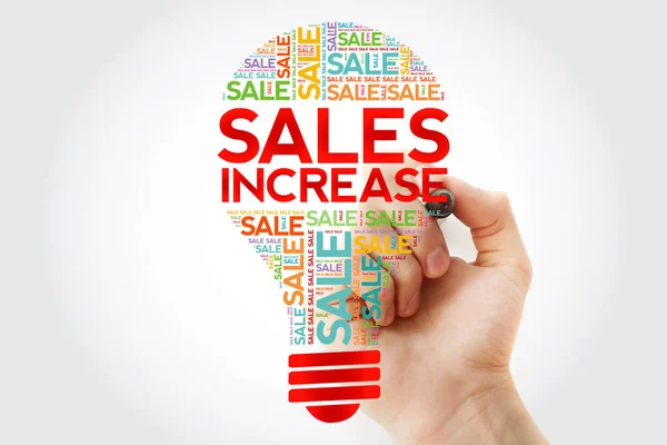 Försäljning Öka Glödlampa Word Cloud Med Markör Business Koncept Bakgrund — Stockfoto