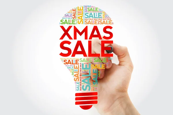 Vánoční Prodej Žárovka Slovo Mrak Značku Obchodního Konceptu Pozadí — Stock fotografie