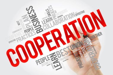 Marker, iş kavramı arka plan ile işbirliği kelime bulutu kolaj