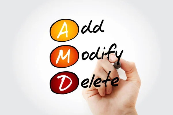 AMD - Add, Modify, Delete acronym with marker, concept background