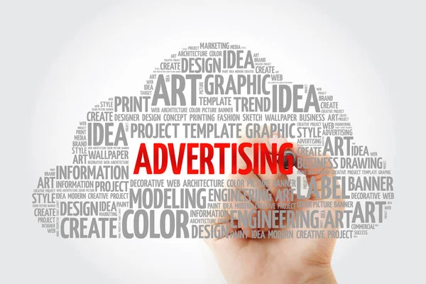 Reklam Word Cloud Med Markör Kreativt Företag Koncept Bakgrund — Stockfoto