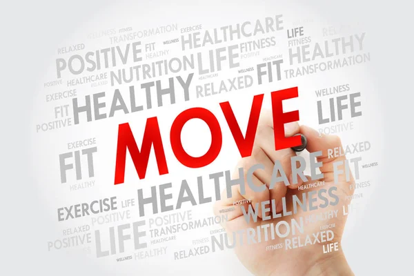 Move Word Cloud Con Marcador Fitness Deporte Concepto Salud —  Fotos de Stock