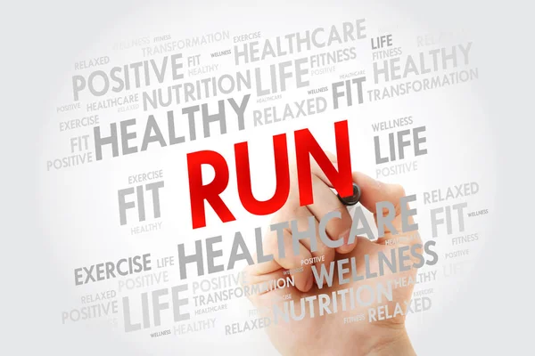 Run Word Cloud Marker Fitness Sport Health Concept — Stock Photo, Image