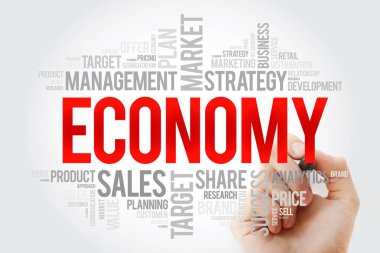 Marker, iş kavramı arka plan ile ekonomi kelime bulutu