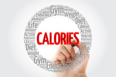 Kalori damga kelime bulutu marker, fitness, spor, sağlık kavramı ile daire