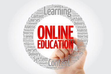 Online eğitim daire kelime bulutu marker, iş kavramı ile