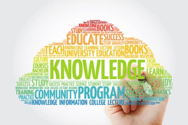 Bilgi kelime bulutu kolaj marker, eğitim kavramı arka plan ile