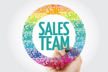 Marker, iş kavramı arka plan ile satış takım kelime bulutu