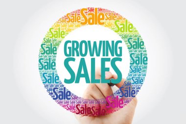 Marker, iş kavramı arka plan ile büyüyen satış kelime bulutu