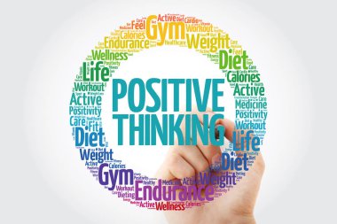 Pozitif düşünme daire kelime bulutu marker, sağlık kavramı ile