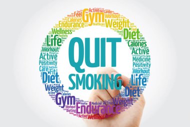 Sigara daire damga kelime bulutu marker, sağlık kavramı ile çıkın