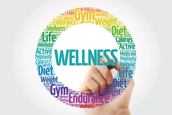 Wellness Woord Wolk Met Marker Gezondheid Concept Achtergrond — Stockfoto