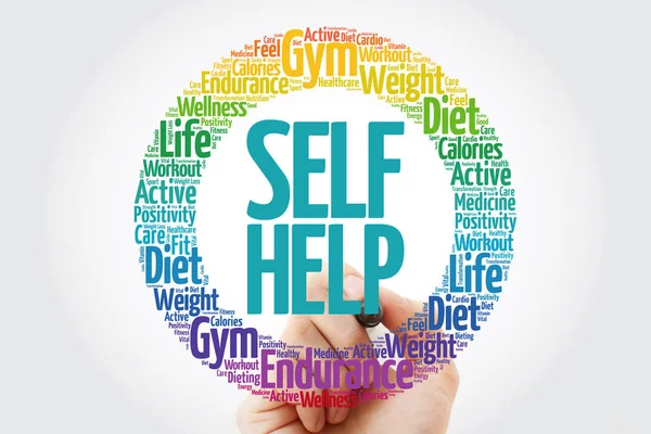 Self Help word cloud collage with marker, health concept background