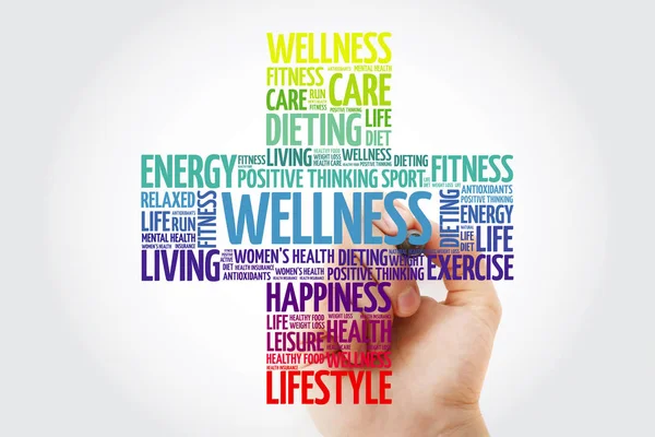 WELLNESS word cloud collage with marker, health cross concept