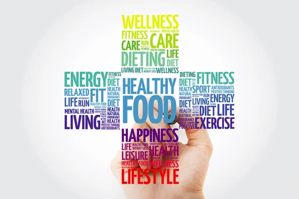 Healthy Food Word Cloud Marker Health Cross Concept Background — Stock Photo, Image