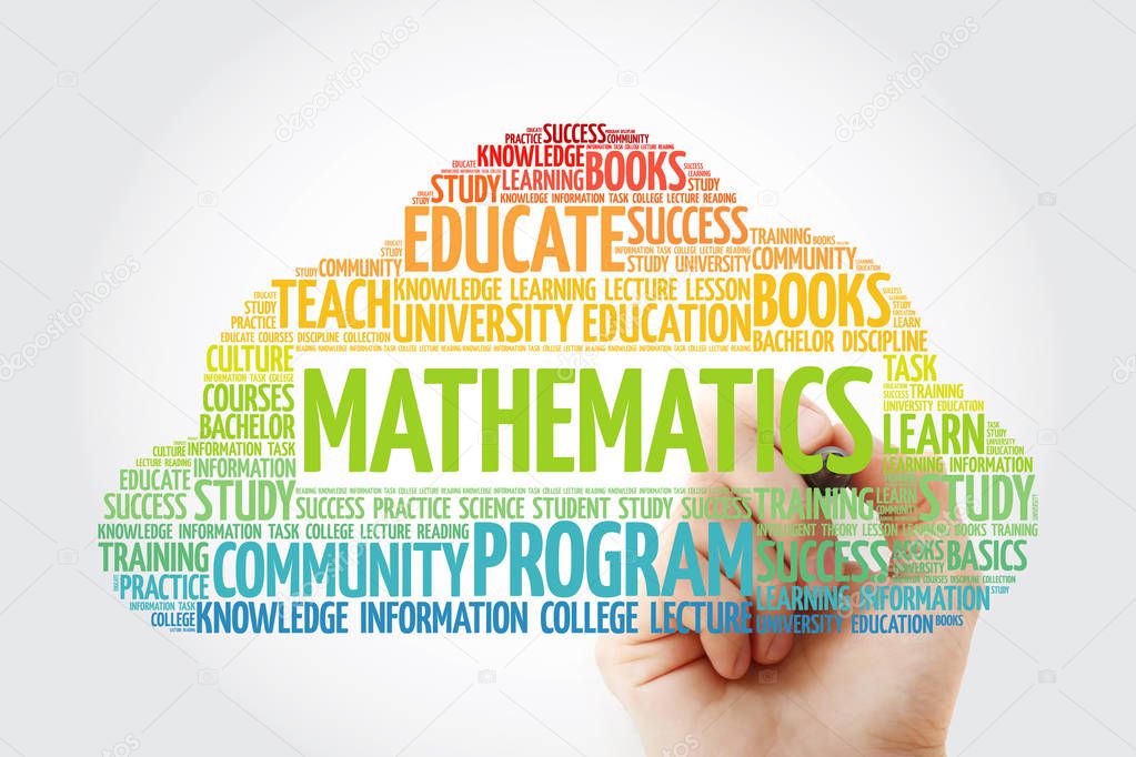 Mathematics word cloud collage with marker, education concept background