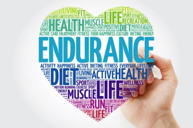 Dayanıklılık kalp kelime bulutu marker, fitness, spor, sağlık kavramı ile