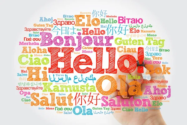 Hallo Wort Wolke Verschiedenen Sprachen Der Welt Mit Marker Konzept — Stockfoto