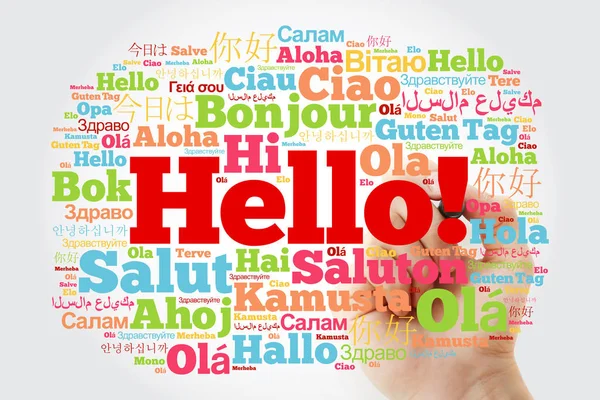 Hello Word Cloud Different Languages World Marker Concept Background — Stock Photo, Image