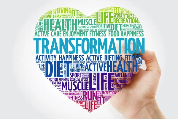 Transformation Herzwortwolke Mit Marker Fitness Sport Gesundheitskonzept — Stockfoto