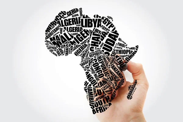 African Countries Map Typography Word Cloud Concept Marker Names Countries — Stock Photo, Image