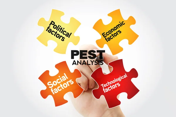 Pest Politieke Economische Sociale Technologische Businessconcept Met Marker — Stockfoto