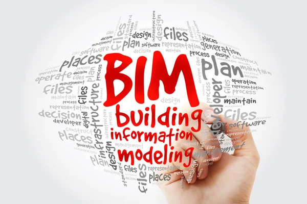 Bim Construcción Nube Palabras Modelado Información Con Marcador Concepto Negocio — Foto de Stock
