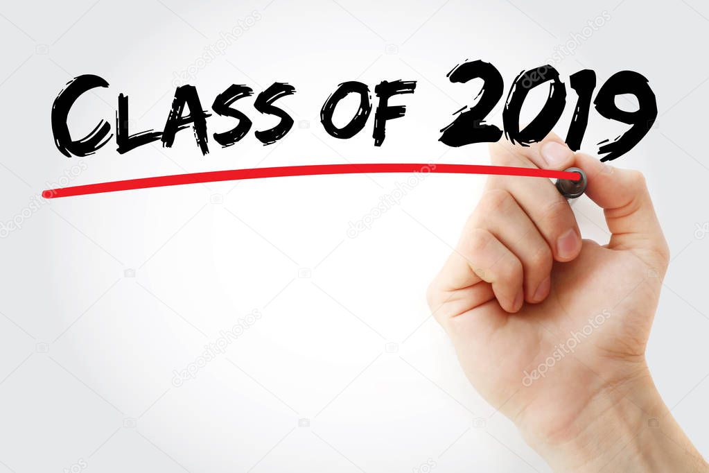 Hand writing CLASS OF 2019 with marker, concept background