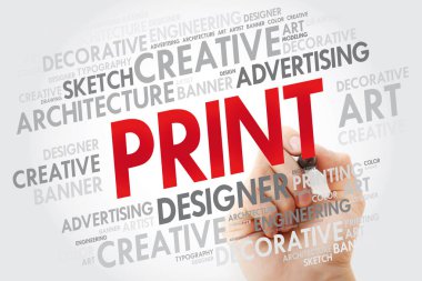 Marker, yaratıcı iş kavramı arka plan ile yazdırma kelime bulutu