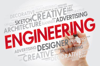 Marker, kavram arka plan ile mühendislik kelime bulutu