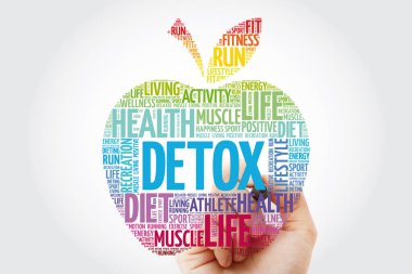 Apple kelime bulutu marker ile sağlık kavramı arka plan detoks