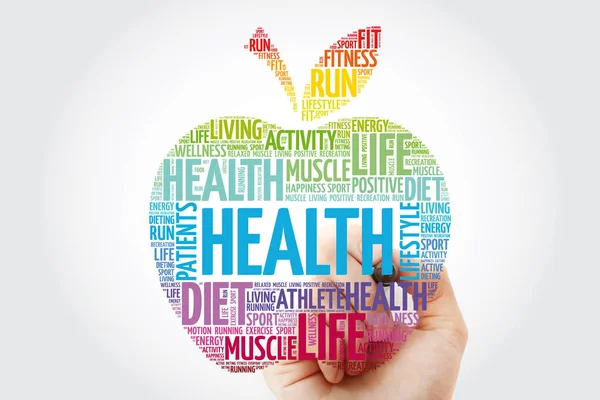 Gesundheit Apfel Wortwolke Mit Marker Gesundheitskonzept Hintergrund — Stockfoto