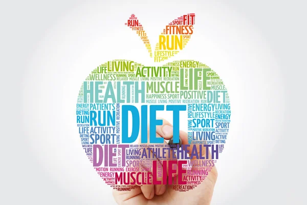 Dieet Apple Woord Wolk Met Marker Gezondheid Concept Achtergrond — Stockfoto