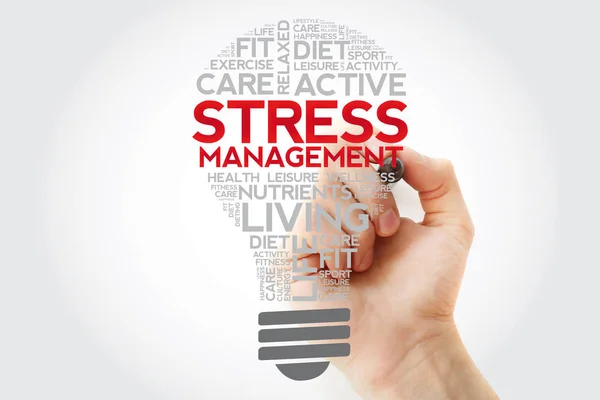 Stress Management Bulb Word Cloud Collage Marker Health Concept Background — Stock Photo, Image