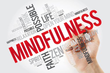 Mindfulness kelime bulutu marker, kavram arka plan ile
