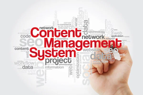 Content Management System Word Cloud Mit Markierung Geschäftskonzept Hintergrund — Stockfoto