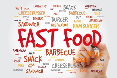 Marker, kavram arka plan ile Fast Food kelime bulutu