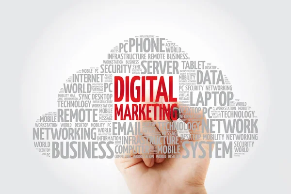 デジタル マーケティングの単語の雲マーカーが ビジネス概念の背景 — ストック写真