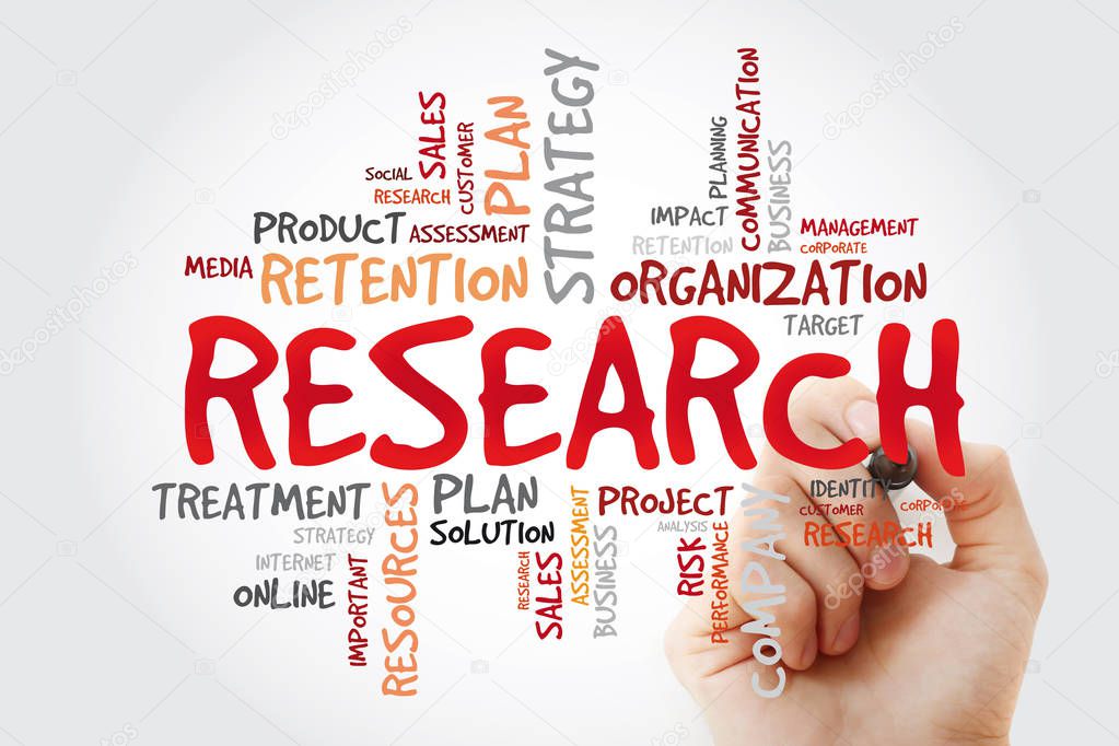 Research word cloud collage with marker, business concept background