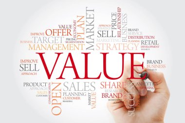 Marker, iş kavramı arka plan ile değer kelime bulutu