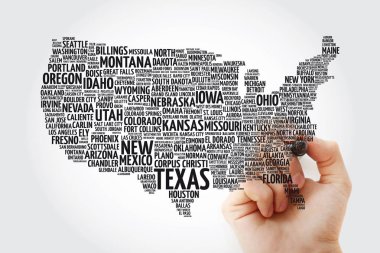 ABD harita kelime bulutu marker, en önemli şehirler ile