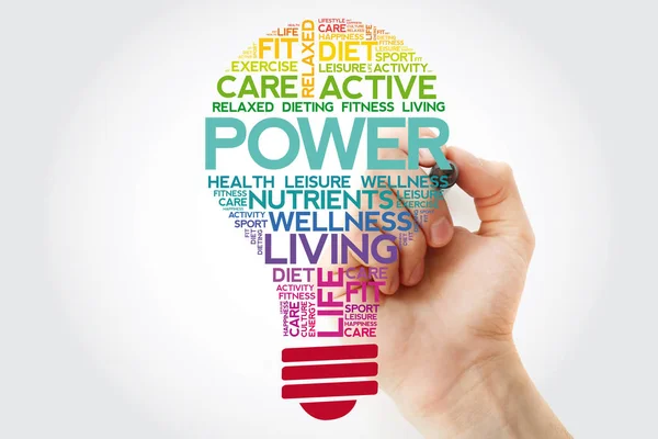 Power Bulb Word Cloud Marker Health Concept Background — Stock Photo, Image