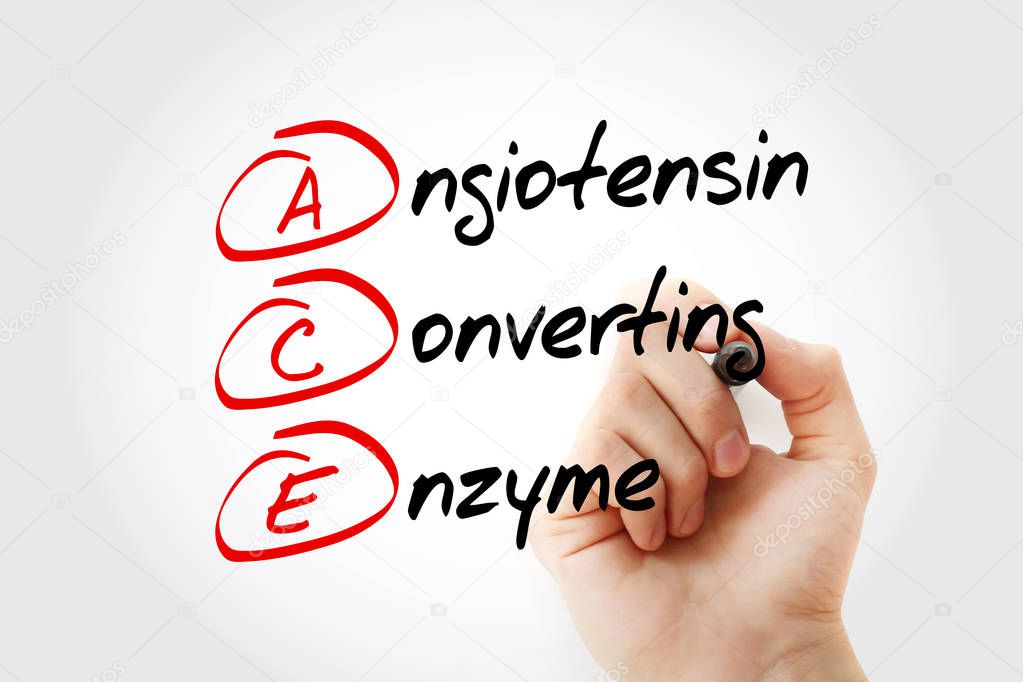 ACE - Angiotensin Converting Enzyme acronym with marker, concept background